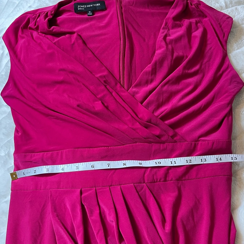 Jones New York 10 Summer Fall Dark Pink Surplice Ruched Sleeveless Office Dress - Picture 5 of 9